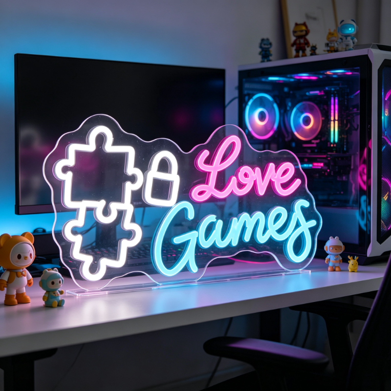 Desk Setup Videos - Love Games Neon Sign LED Gaming