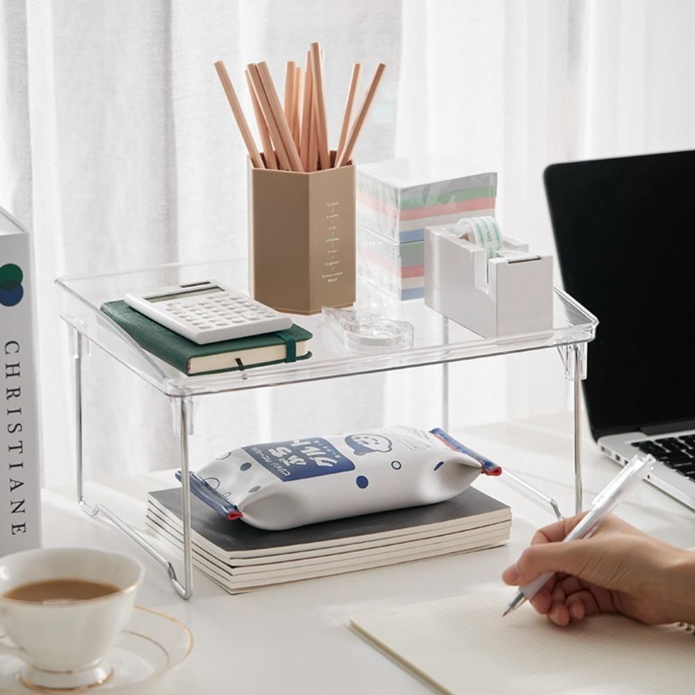 Desk Setup Shelf - Space Saving Stackable Cabinet Organizer Shelf