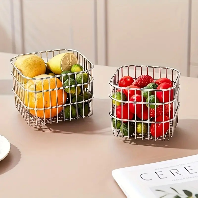 Desk Setup Shelf - Desktop Square Storage Basket Stainless Steel