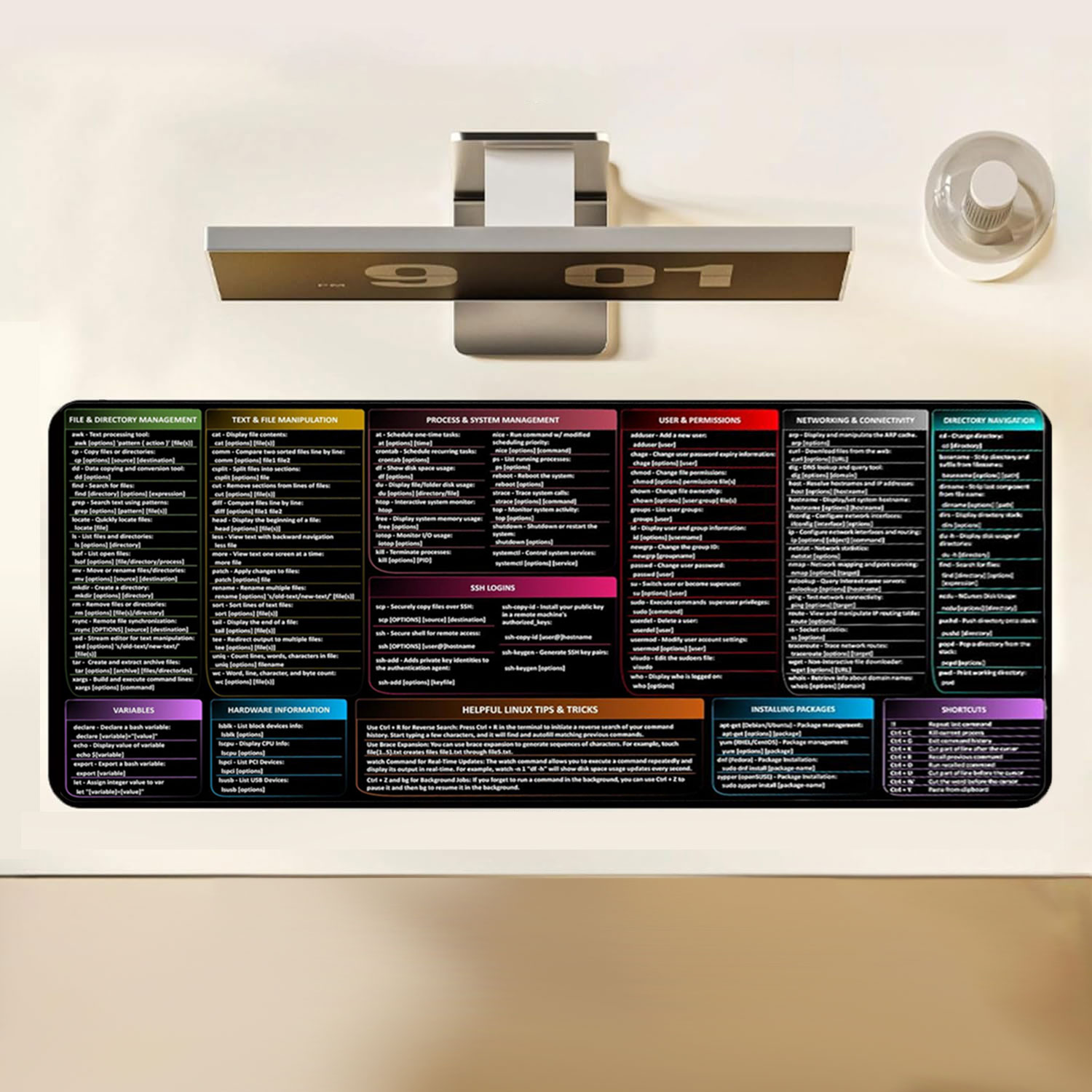 Desk Setup Red - Linux Commands Mouse Pad,Shortcuts Cheat Sheet