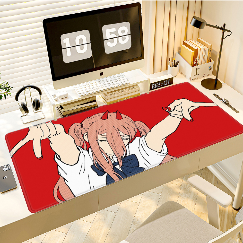 Desk Setup Red - Power Chainsaw Man Deskmat Gamer Girl