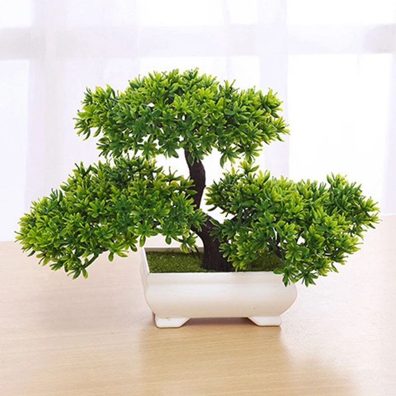 Desk Setup At Home - 1Pcs Green Artificial Plants Bonsai Plastic