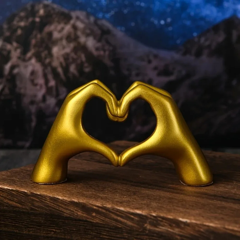 Desk Setup Shelf - Gold Decoration, Heart Hand Statue Living