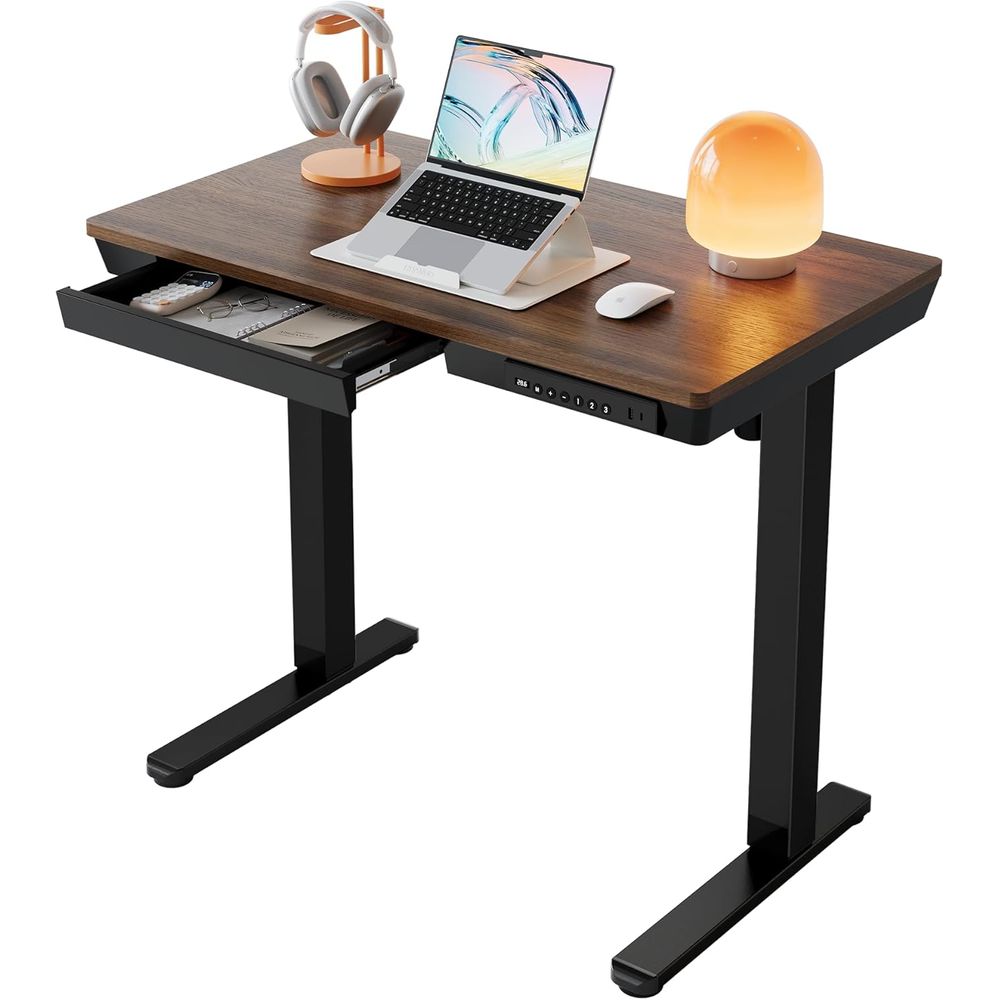 Desk Setup Black And Wood - 35 x 20 Inch Electric Height