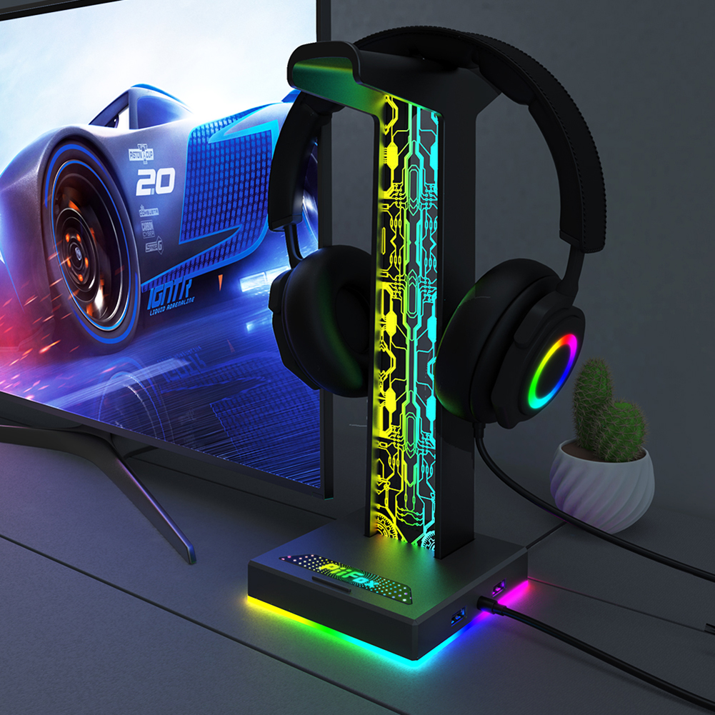 Desk Setup Lamp - RGB Gaming Headphone Stand Dual USB