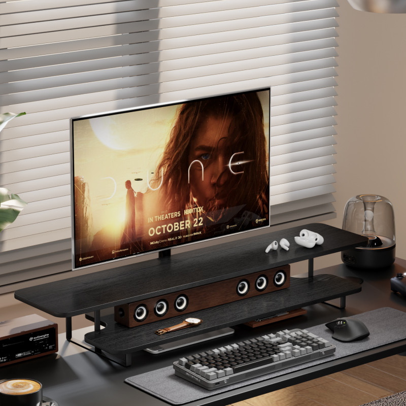 Walnut Finish Monitor Stand Ri – обзор и цена Desk Setup Monitor And Laptop