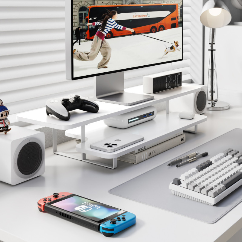 Walnut Finish Monitor Stand Ri – обзор и цена Desk Setup Monitor And Laptop