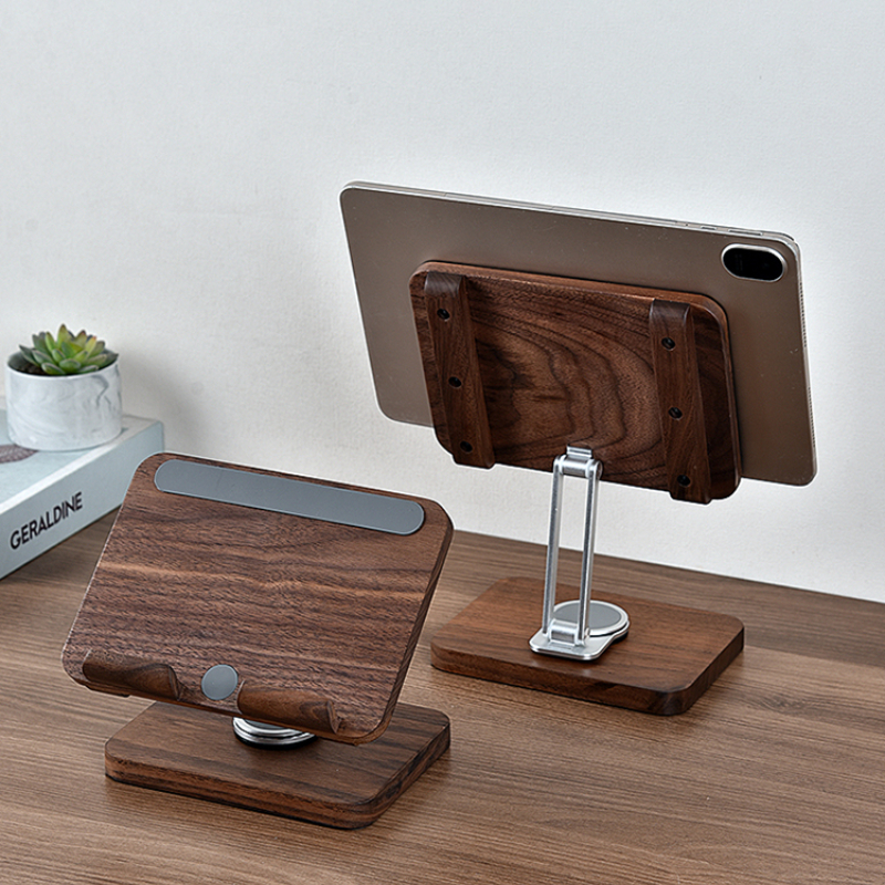 Black Walnut iPad Stand with 3 – обзор и цена Desk Setup Black And Wood