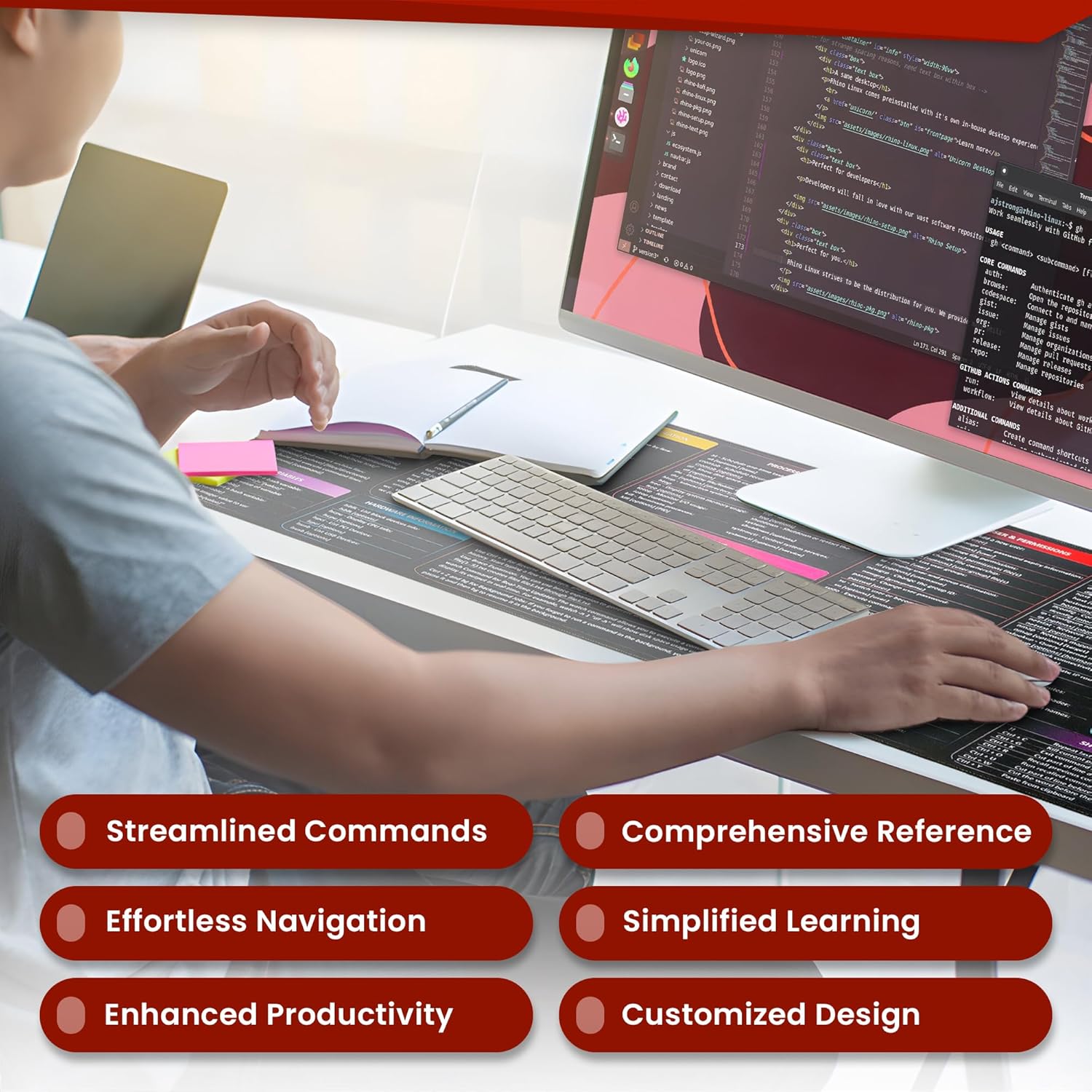 Linux Commands Mouse Pad,Short – обзор и цена Desk Setup Red