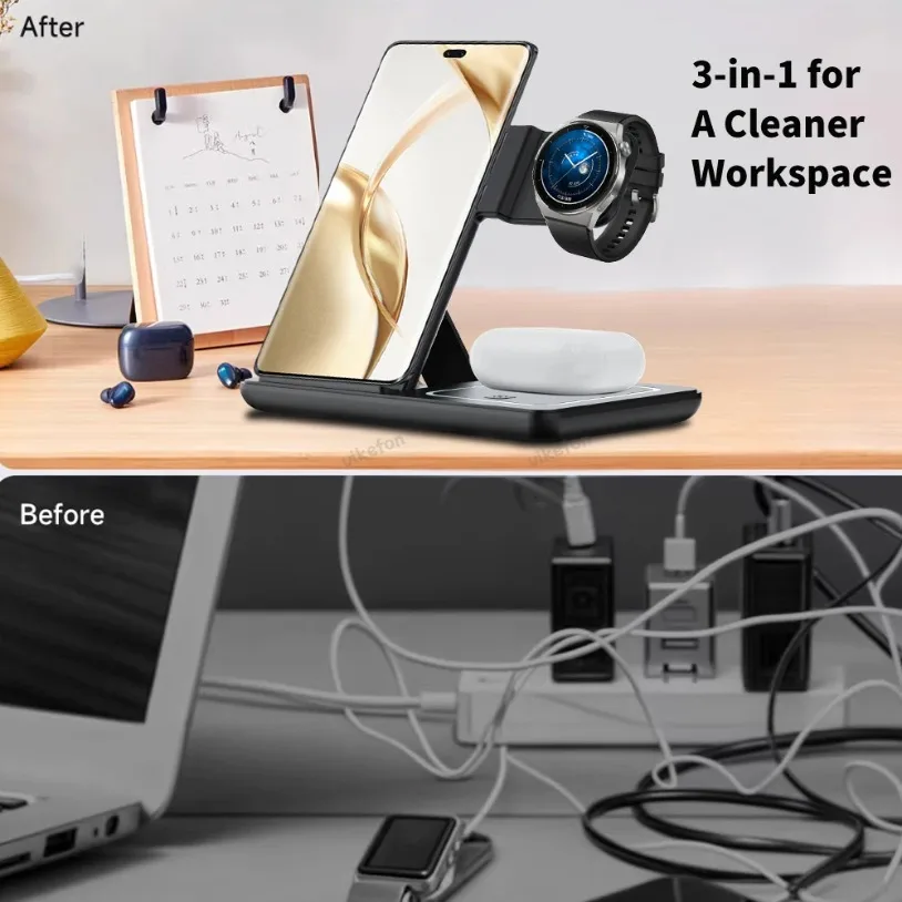 3 in 1 Foldable Wireless Charg – обзор и цена Desk Setup Apple