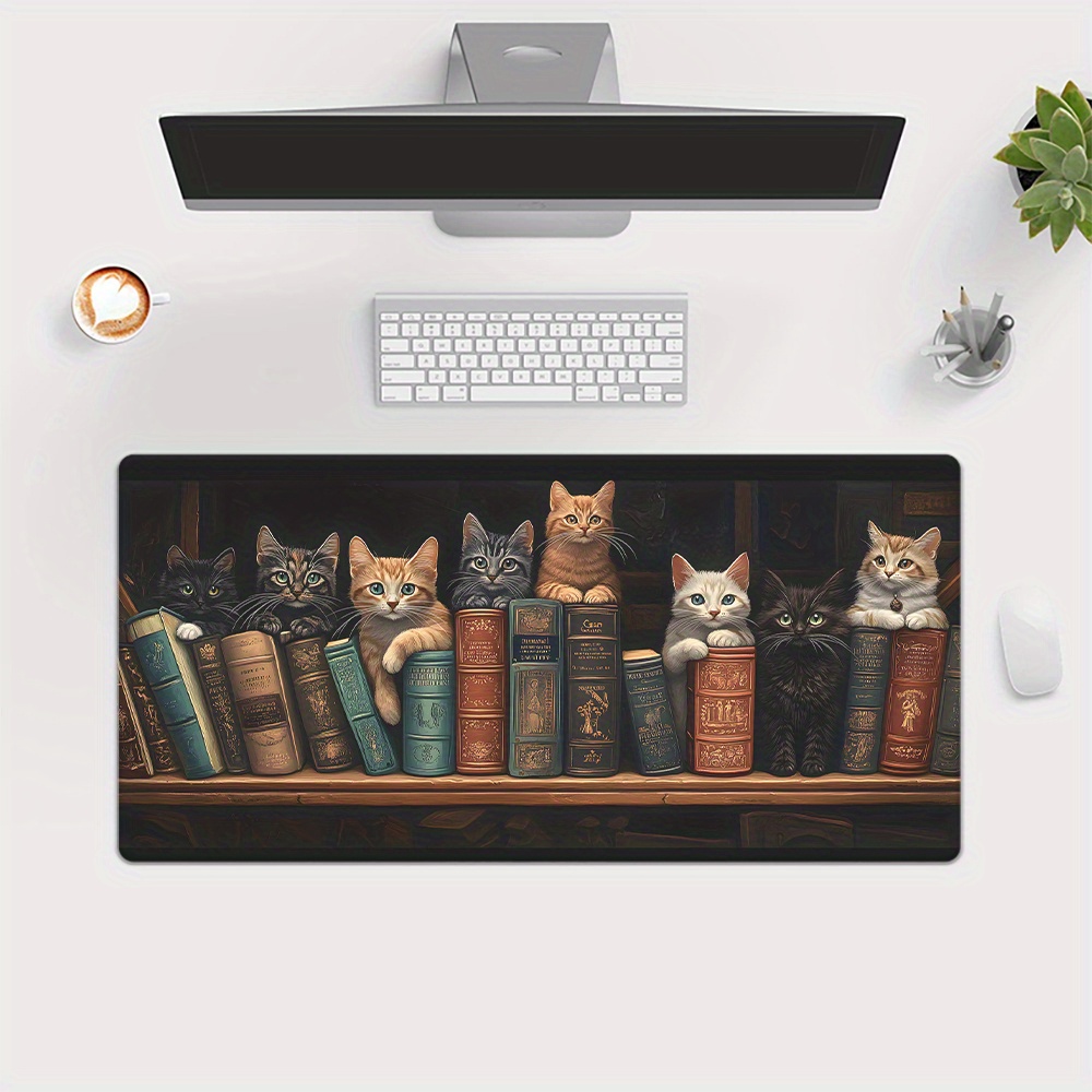 Cute Cats on Books Mouse Pad O – обзор и цена Desk Setup Books