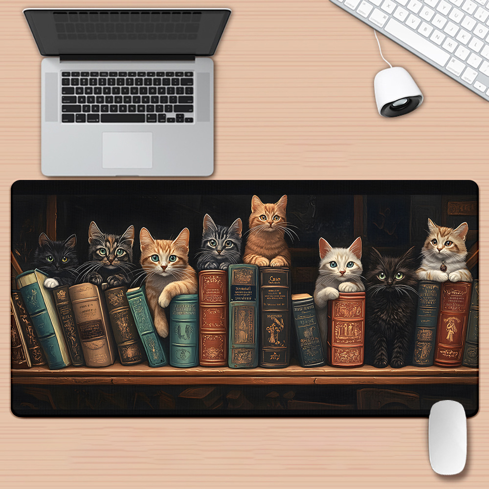 Cute Cats on Books Mouse Pad O – обзор и цена Desk Setup Books