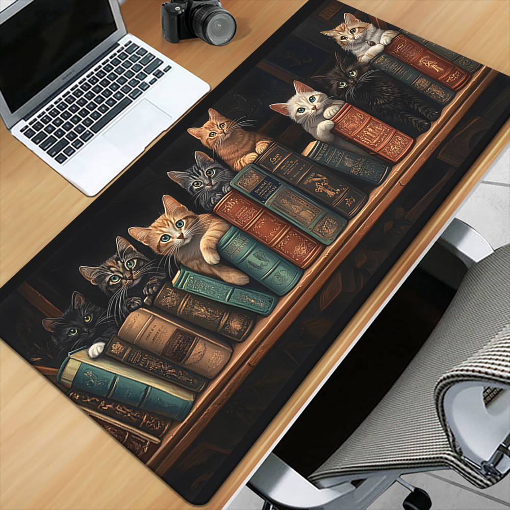 Cute Cats on Books Mouse Pad O – обзор и цена Desk Setup Books